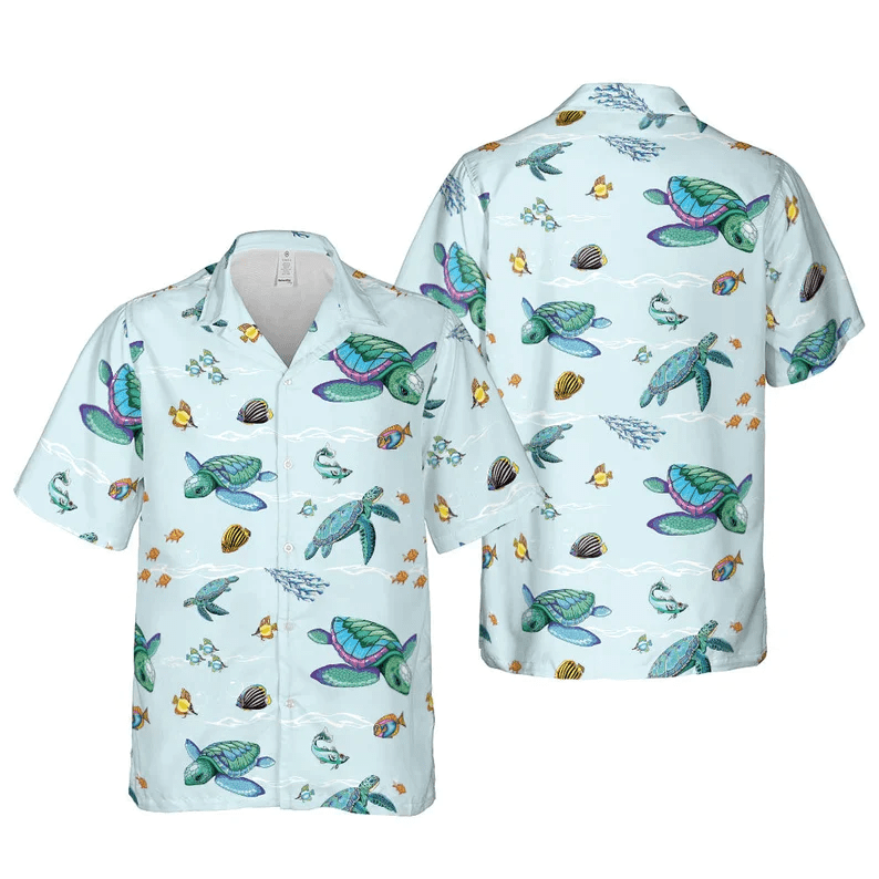 Turtle Colorful Amazing Trendy Hawaiian Shirt For Men Women, Short Sleeve Button Trendy Hawaiian Shirt,Hawaii Honeymoon Shirt