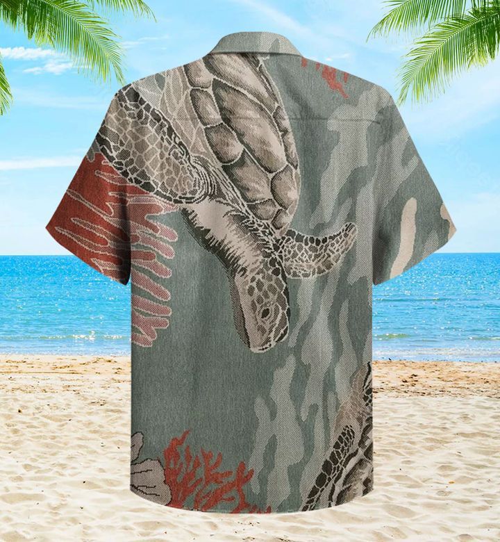 Turtle Coral Blue Trendy Hawaiian Shirt 3D Summer Gifts