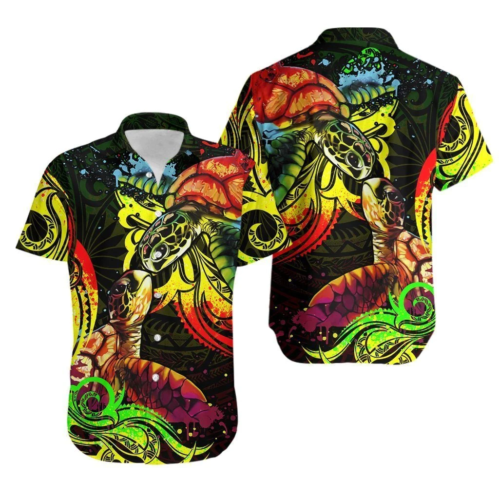 Turtle Couple in Polynesian Design Hawaiian Shirt