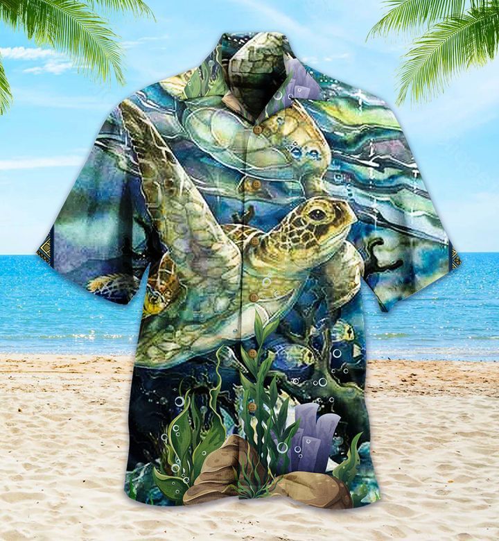 Turtle Fish Coral Blue Trendy Hawaiian Shirt 3D Summer Gifts
