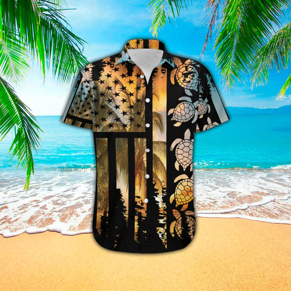 Turtle Flag American Summer 3D Print Polyester Trendy Hawaiian Shirt