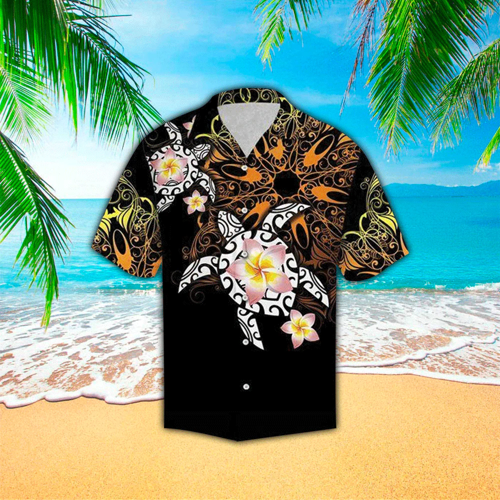 Turtle Floral Print Polyester Trendy Hawaiian Shirt
