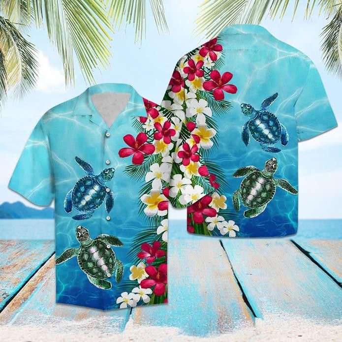 Turtle Floral Trendy Hawaiian Shirt, Turtle Lover Trendy Hawaiian Shirt For