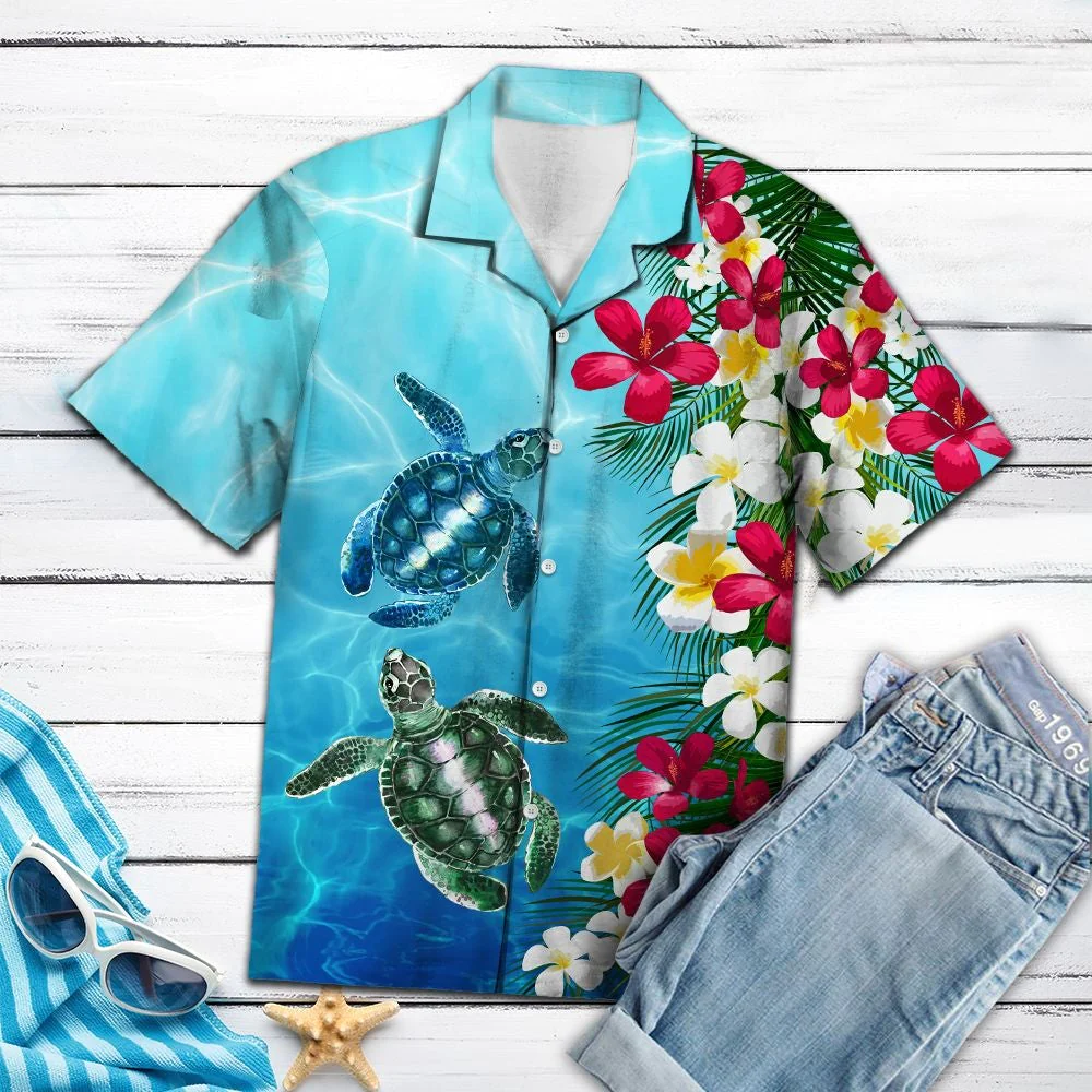 Turtle Floral Trendy Hawaiian Shirt, Turtle Lover Trendy Hawaiian Shirt For