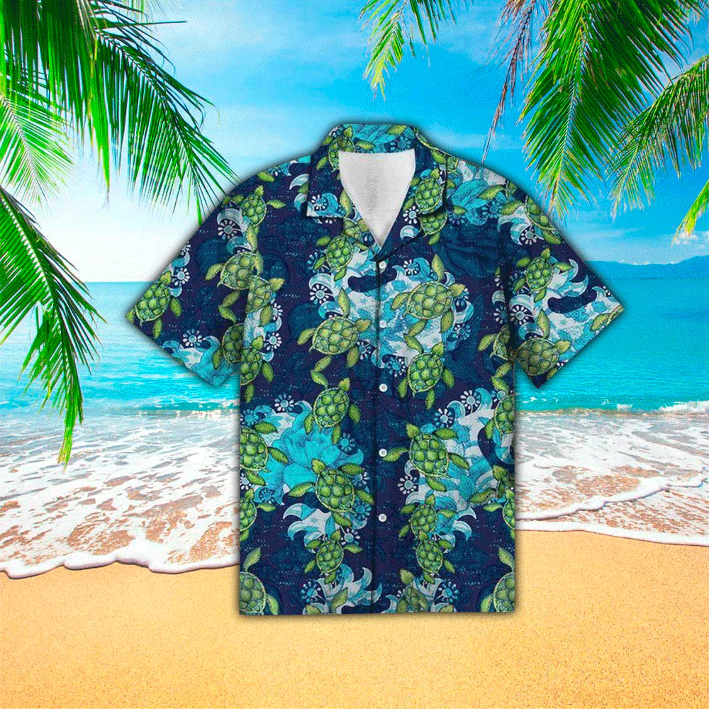 Turtle Flower Mandala Print Polyester Trendy Hawaiian Shirt
