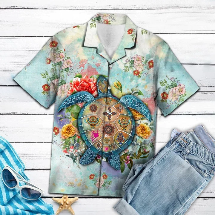 Turtle Flower Summer On Beach Trendy Hawaiian Shirt For Men And Women
