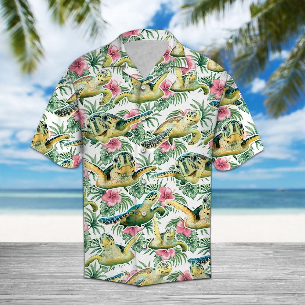 Turtle Flower Tropical Trendy Hawaiian Shirt, Turtle Lover Trendy Hawaiian Shirt For