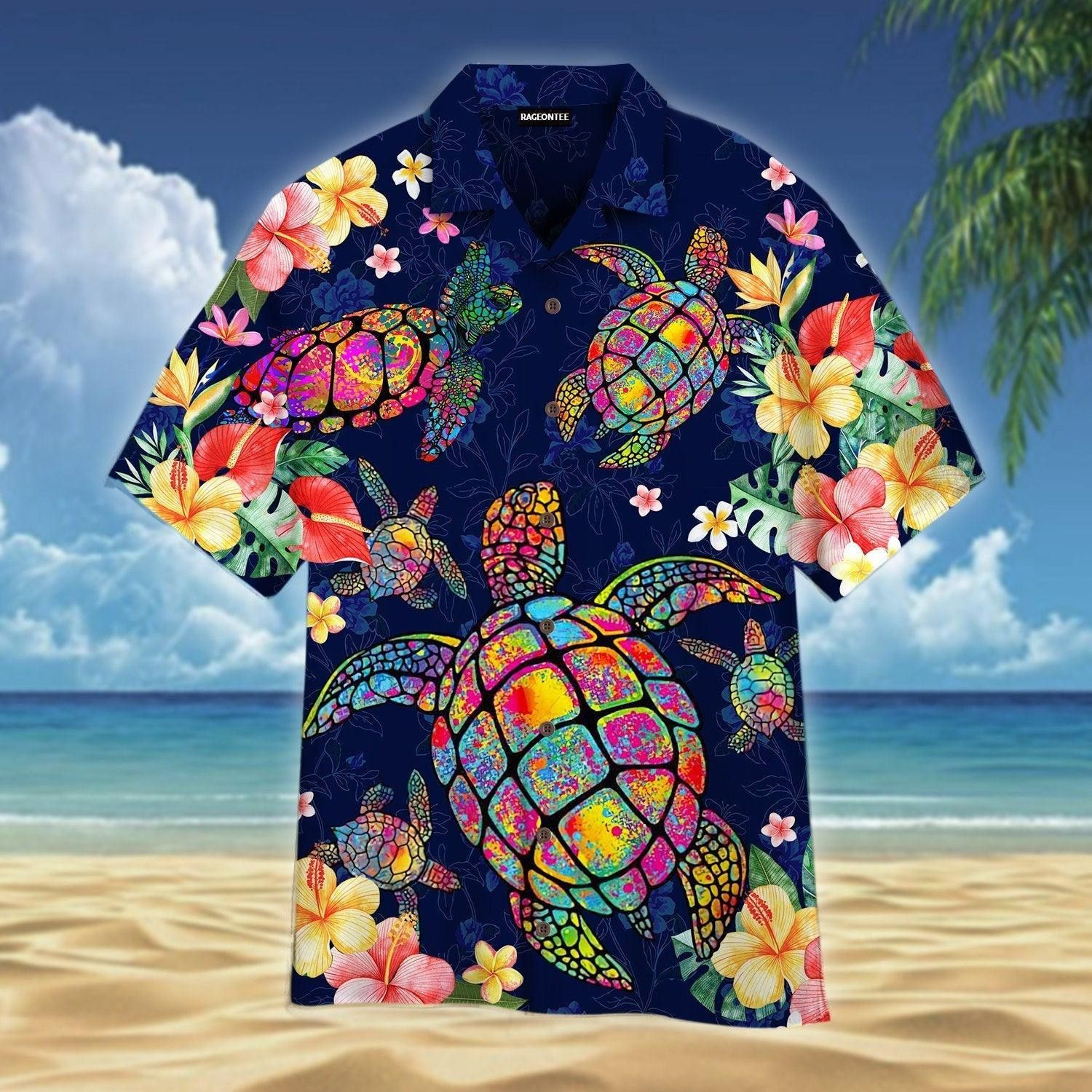 Turtle In Tropical Flower Trendy Hawaiian Shirt