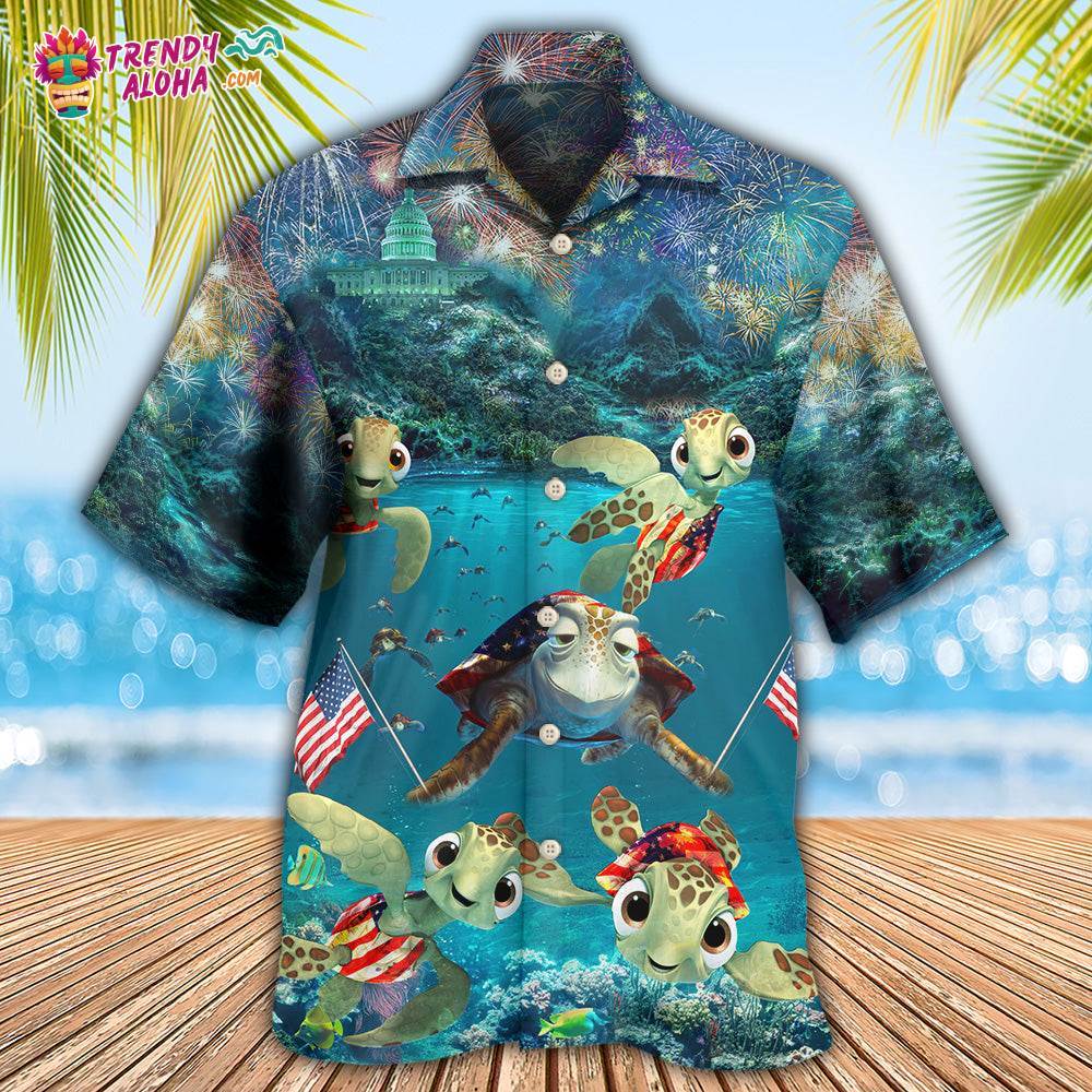 Turtle Independence Day Celebrate Under Sea Hawaiian Shirt – Trendy Aloha