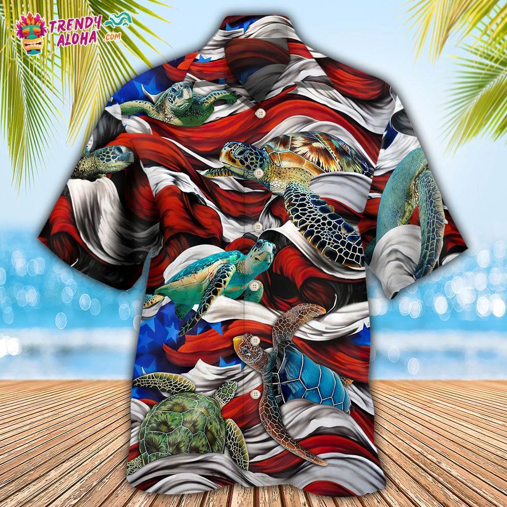 Turtle Independence Day Swimming In The American Flag Hawaiian Shirt – Trendy Aloha