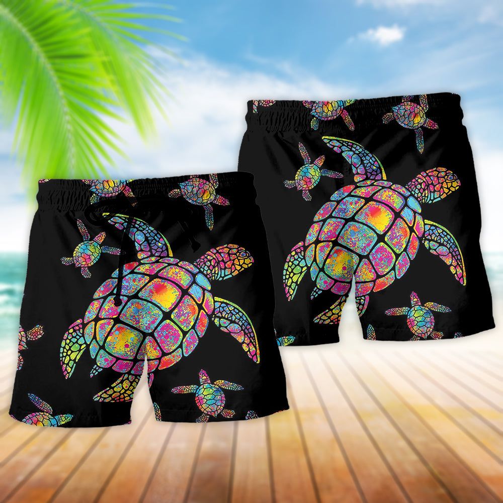 Turtle Love Ocean Hippie Black Style Trendy Aloha Hawaiian Beach Shorts