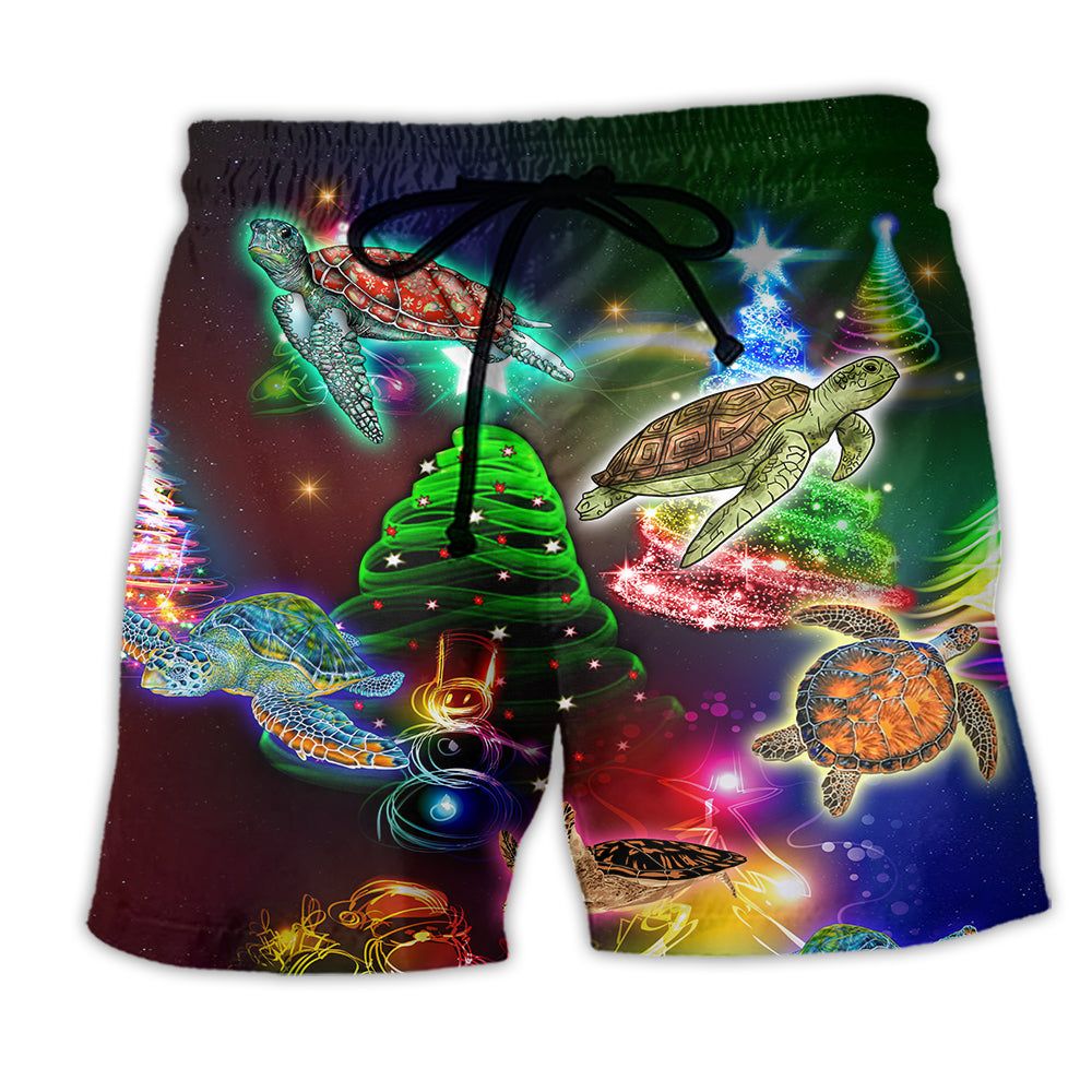 Turtle Neon Light Merry Christmas Awesome Colors Trendy Aloha Hawaiian Beach Shorts Turtle Neon Light Merry Christmas Awesome Colors Trendy Aloha Hawaiian Beach Shorts