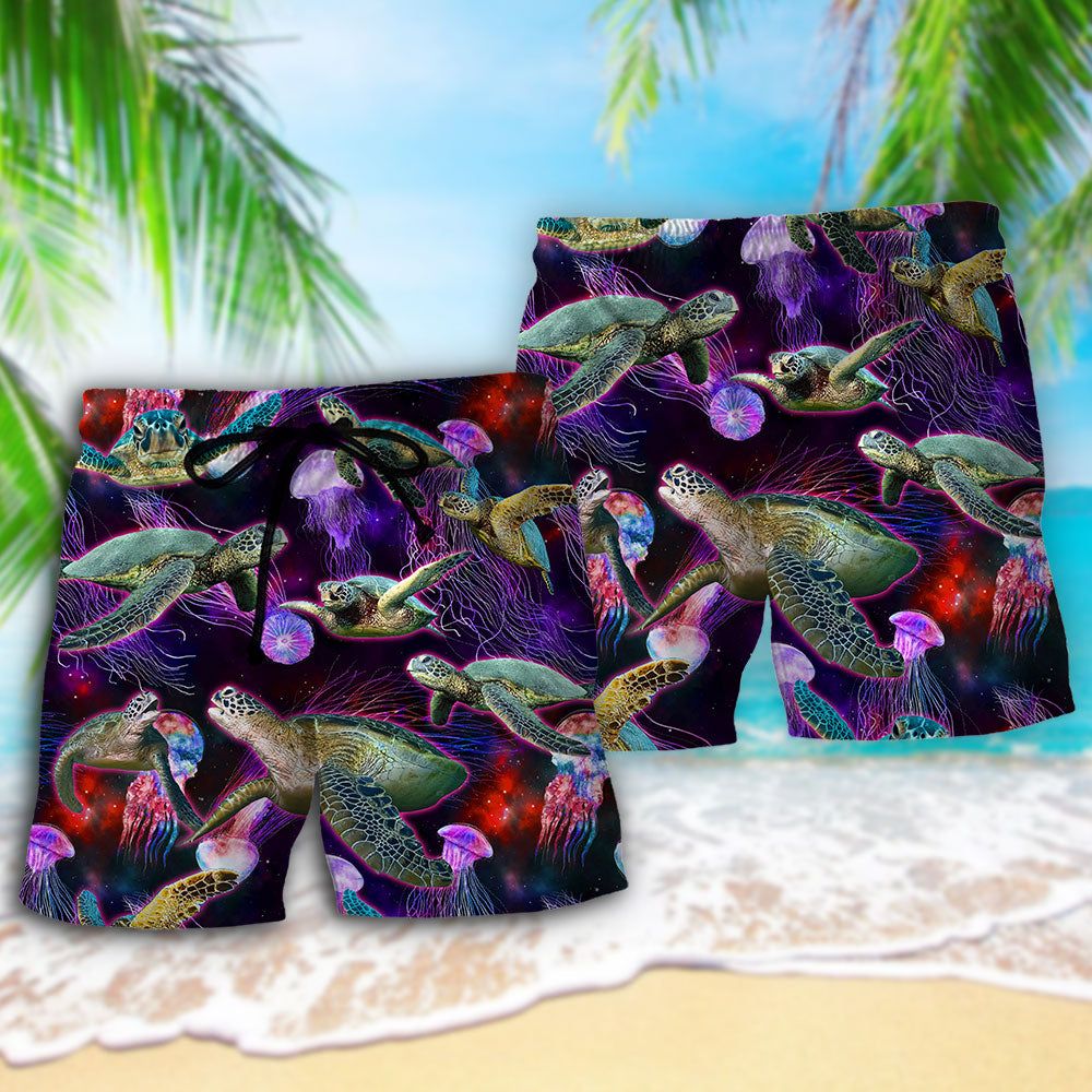Turtle Neon Sea Art Trendy Aloha Hawaiian Beach Shorts
