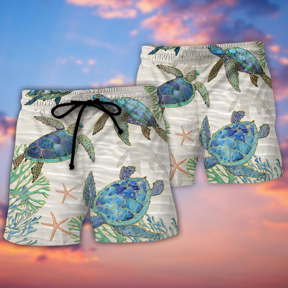 Turtle Peaceful Relaxing Calm Of The Beach And Ship With Sails Trendy Aloha Hawaiian Beach Shorts