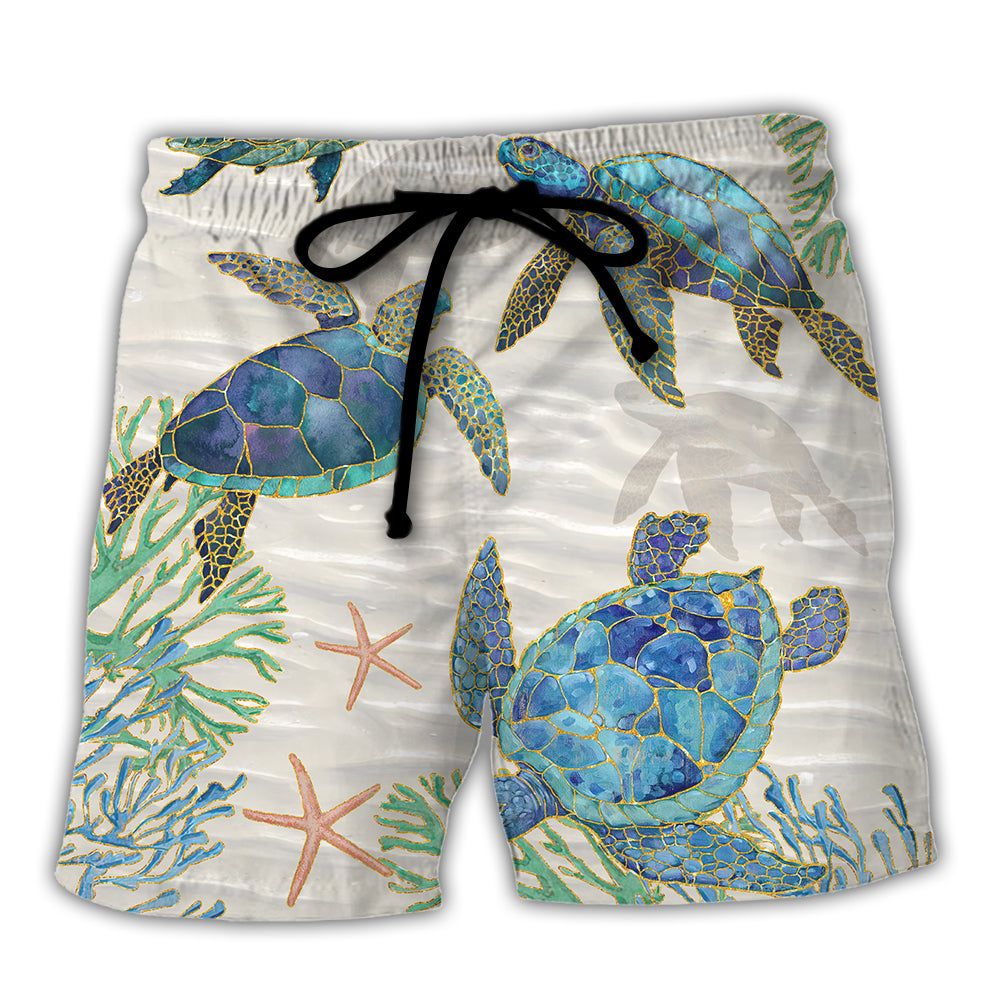 Turtle Peaceful Relaxing Calm Of The Beach And Ship With Sails Trendy Aloha Hawaiian Beach Shorts