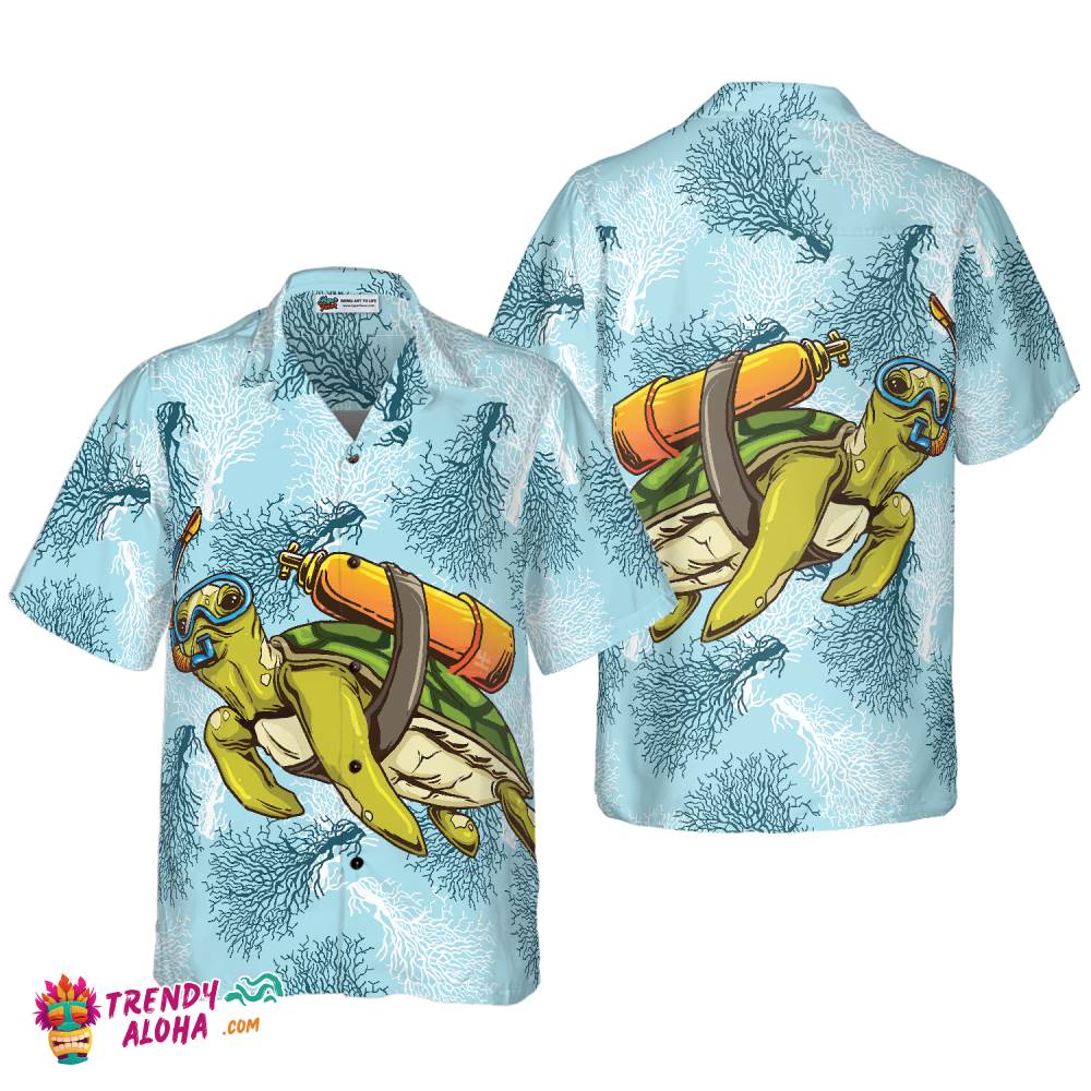 Turtle Scuba Diving Shirt For Men Hawaiian Shirt