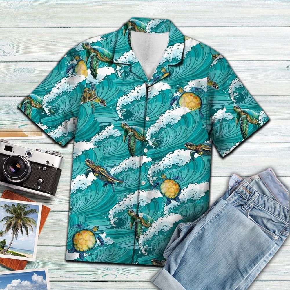 Turtle Sea Waves Trendy Hawaiian Shirt, Turtle Lover Trendy Hawaiian Shirt For