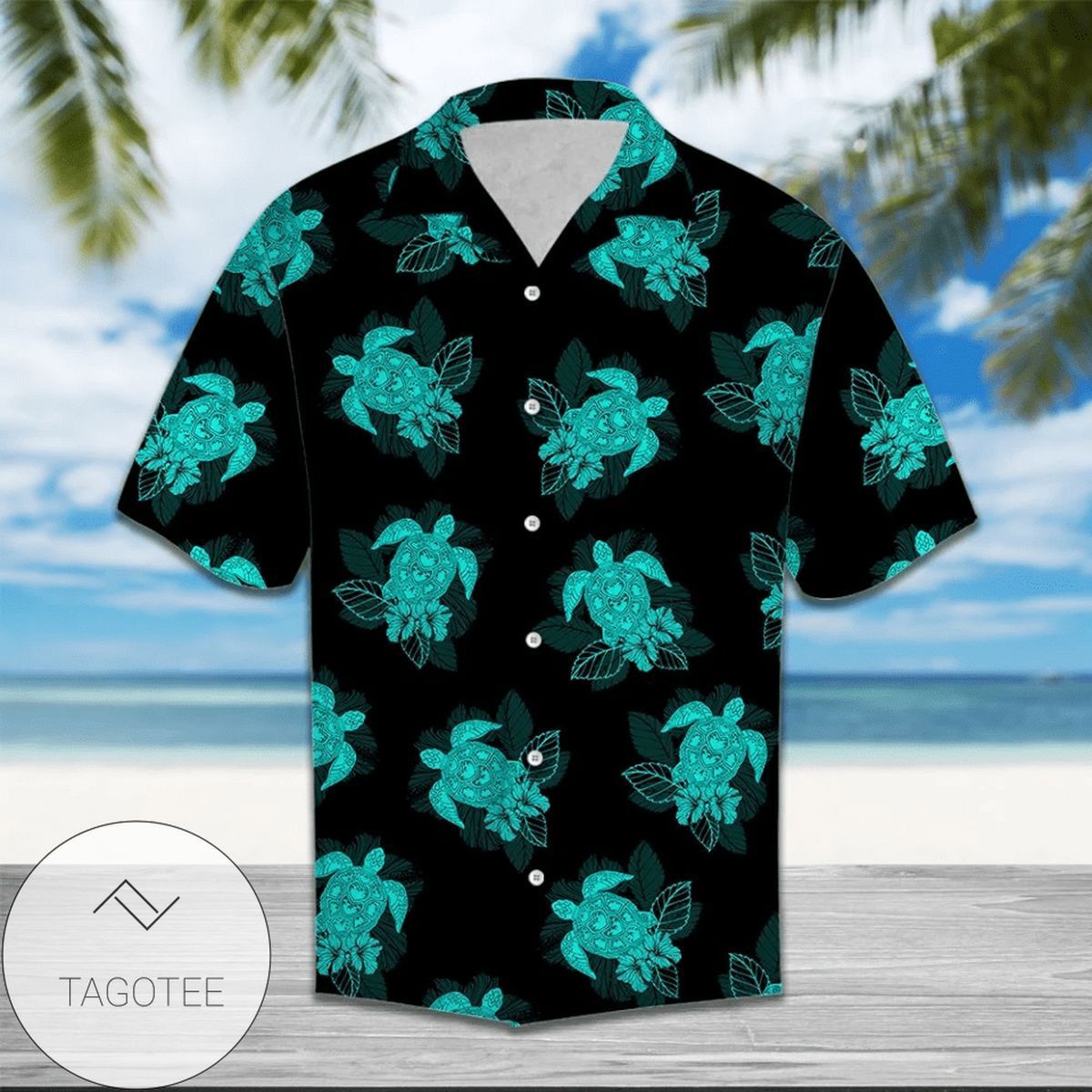 Turtle Summer Blue L Elegance Design Hawaiian Shirt Unique Tropical