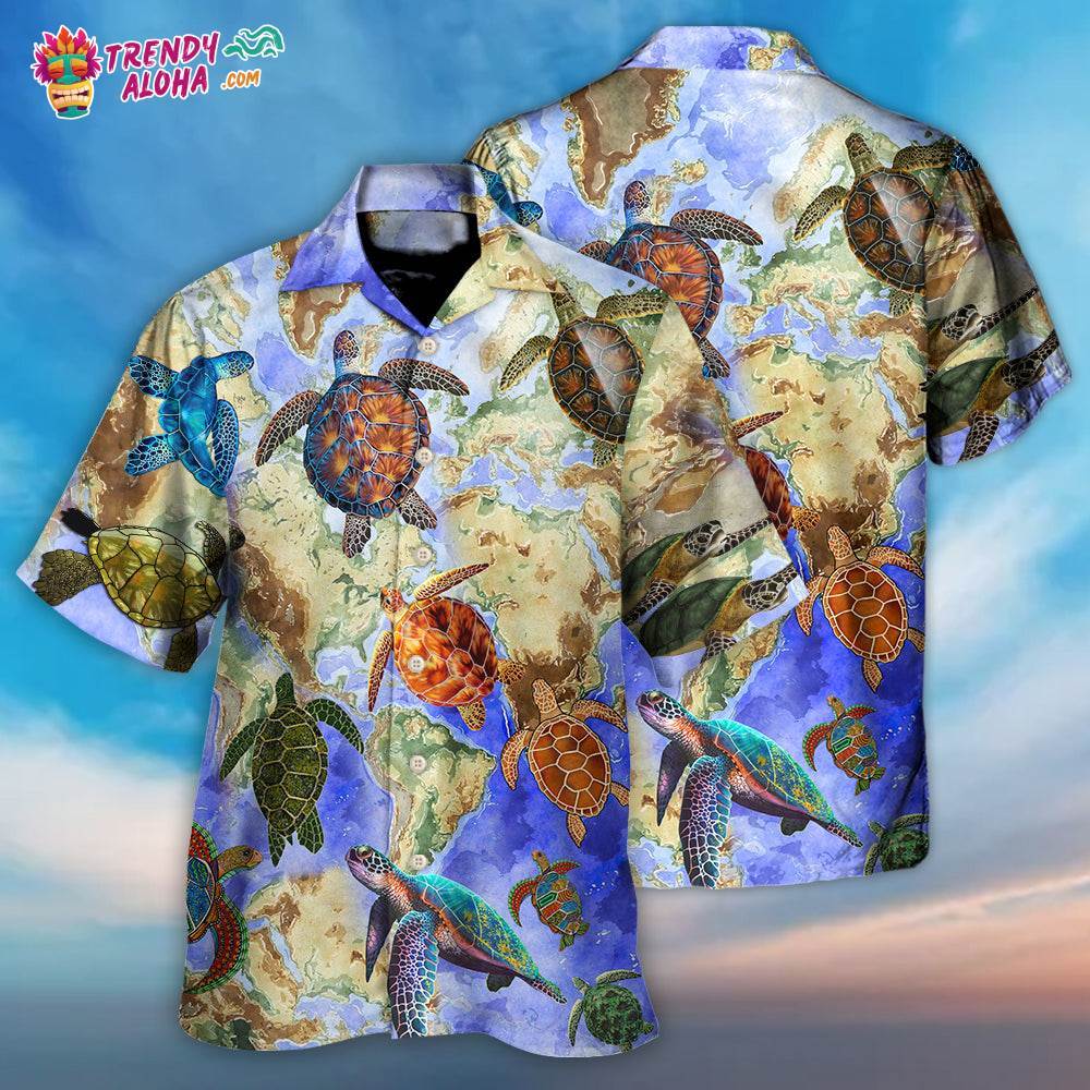 Turtle Swim Around The World Hawaiian Shirt – Trendy Aloha