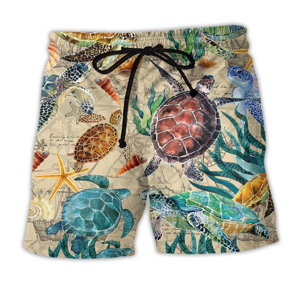 Turtle Under The Ocean Vintage Trendy Aloha Hawaiian Beach Shorts Turtle Under The Ocean Vintage Trendy Aloha Hawaiian Beach Shorts