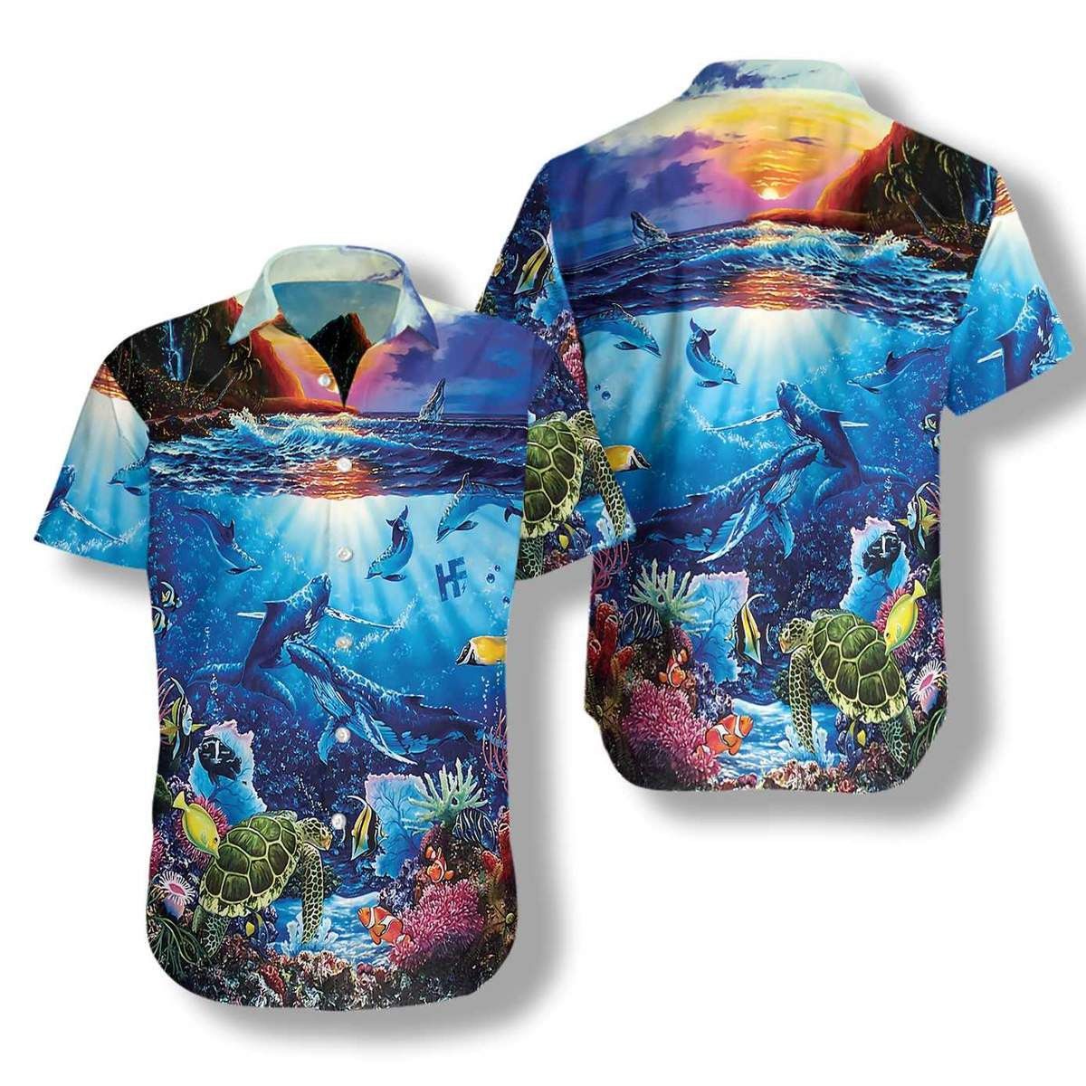 Turtle Under The Sea Trendy Hawaiian Shirt, Turtle Lover Trendy Hawaiian Shirt For
