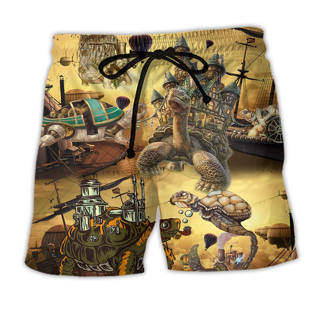 Turtle Vintage House Ship Trendy Aloha Hawaiian Beach Shorts Turtle Vintage House Ship Trendy Aloha Hawaiian Beach Shorts