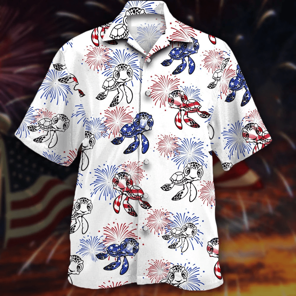 Turtles And Fireworks Trendy Hawaiian Shirt, Turtle Lover Trendy Hawaiian Shirt For
