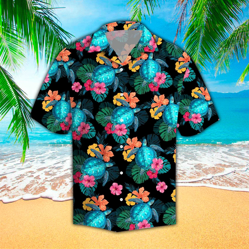 Turtles Pineapple Tropical Polyester Trendy Hawaiian Shirt