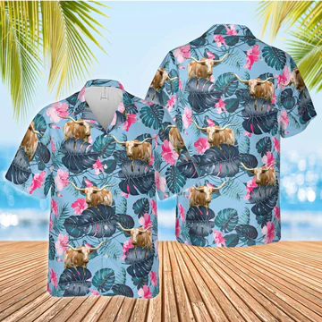 Tx Longhorn Blue Hibiscus Trendy Hawaiian Shirt