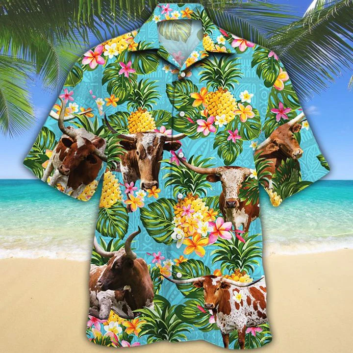 Tx Longhorn Cattle Lovers Pineapple Trendy Hawaiian Shirt