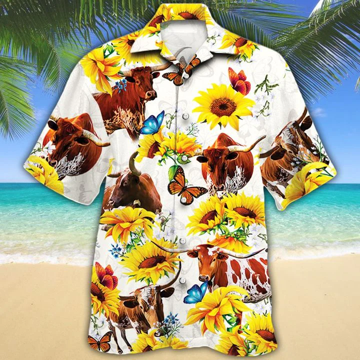 Tx Longhorn Cattle Lovers Sun Flower Trendy Hawaiian Shirt Tx Longhorn Cattle Lovers Sun Flower Trendy Hawaiian Shirt