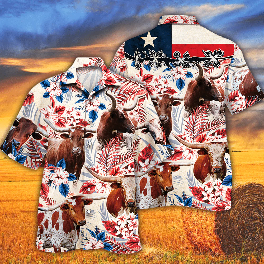 Tx Longhorn Cattle Lovers Texas Flag Trendy Hawaiian Shirt, Cow Trendy Hawaiian Shirt For Summer Gifts Tx Longhorn Cattle Lovers Texas Flag Trendy Hawaiian Shirt, Cow Trendy Hawaiian Shirt For Summer Gifts