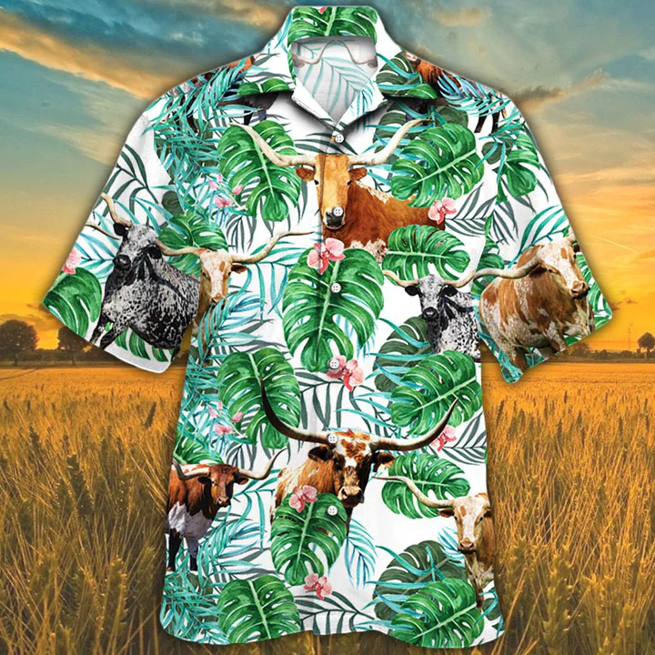 Tx Longhorn Cattle Lovers Tropical Plant Trendy Hawaiian Shirt, Cow Trendy Hawaiian Shirt, Tx Longhorn Cattle Lovers Tropical Plant Trendy Hawaiian Shirt, Cow Trendy Hawaiian Shirt,