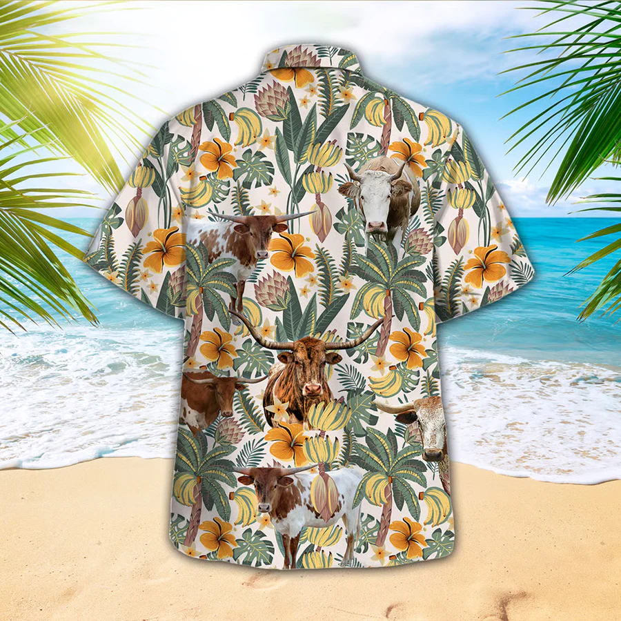 Tx-Longhorn Cow Trendy Hawaiian Shirt, Farmer Trendy Hawaiian Shirts, Tropical Shirts, Gift For Him, Funny Trendy Hawaiian Shirts