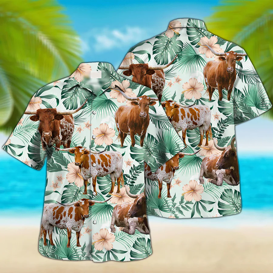 Tx Longhorn Trendy Hawaiian Shirt For Farm Lovers – Tx Longhorn Cow Trendy Hawaiian Shirt, Trendy Hawaiian Shirt For Men And Women