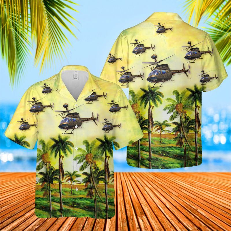 U.S. Army Bell OH-58 Kiowa Trendy Hawaiian Shirt: Camouflage and Paradise Blend