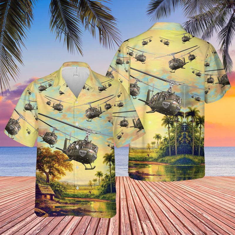 U.S. Army Bell UH-1 Huey Trendy Hawaiian Shirt: Camouflage and Paradise Blend