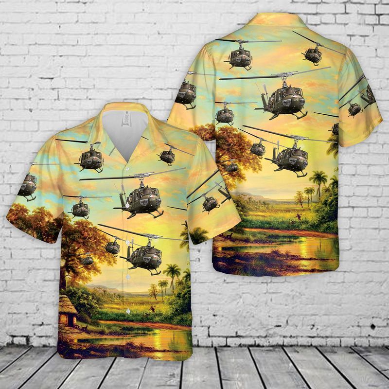 U.S. Army Bell UH-1 Huey Trendy Hawaiian Shirt: Vintage Military Aircraft