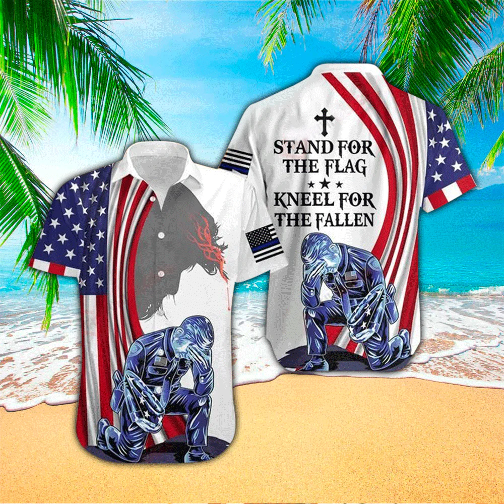 U.S. Police Officer Stand For The Flag Kneel For The Fallen All Over Printed Trendy Hawaiian Shirt