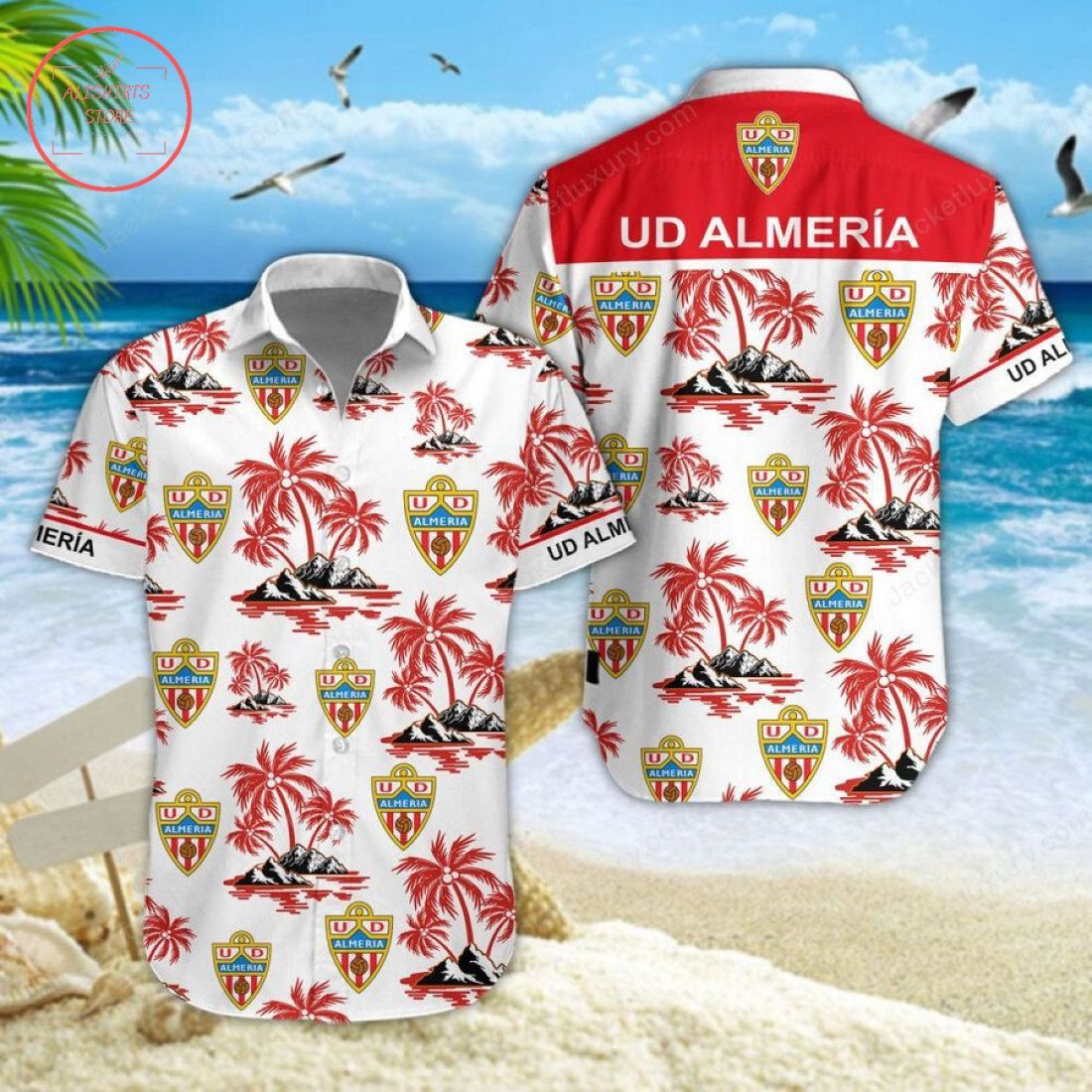 Ud AlmerA Coconut Tree White Red Hawaiian Shirt
