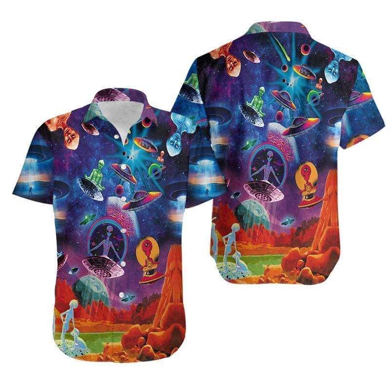 Ufo Alien Hawaii Shirt Ufo Alien Space Blue Orange Hawaiian Aloha Shirt