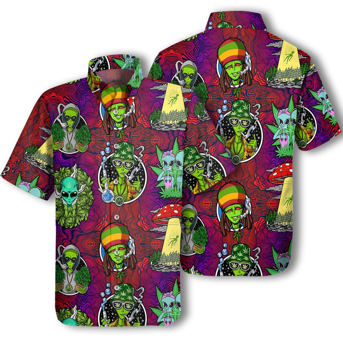 Ufo Alien Hawaiian Shirt Ufo Alien Weed Hippie Trippy Hawaii Aloha Shirt