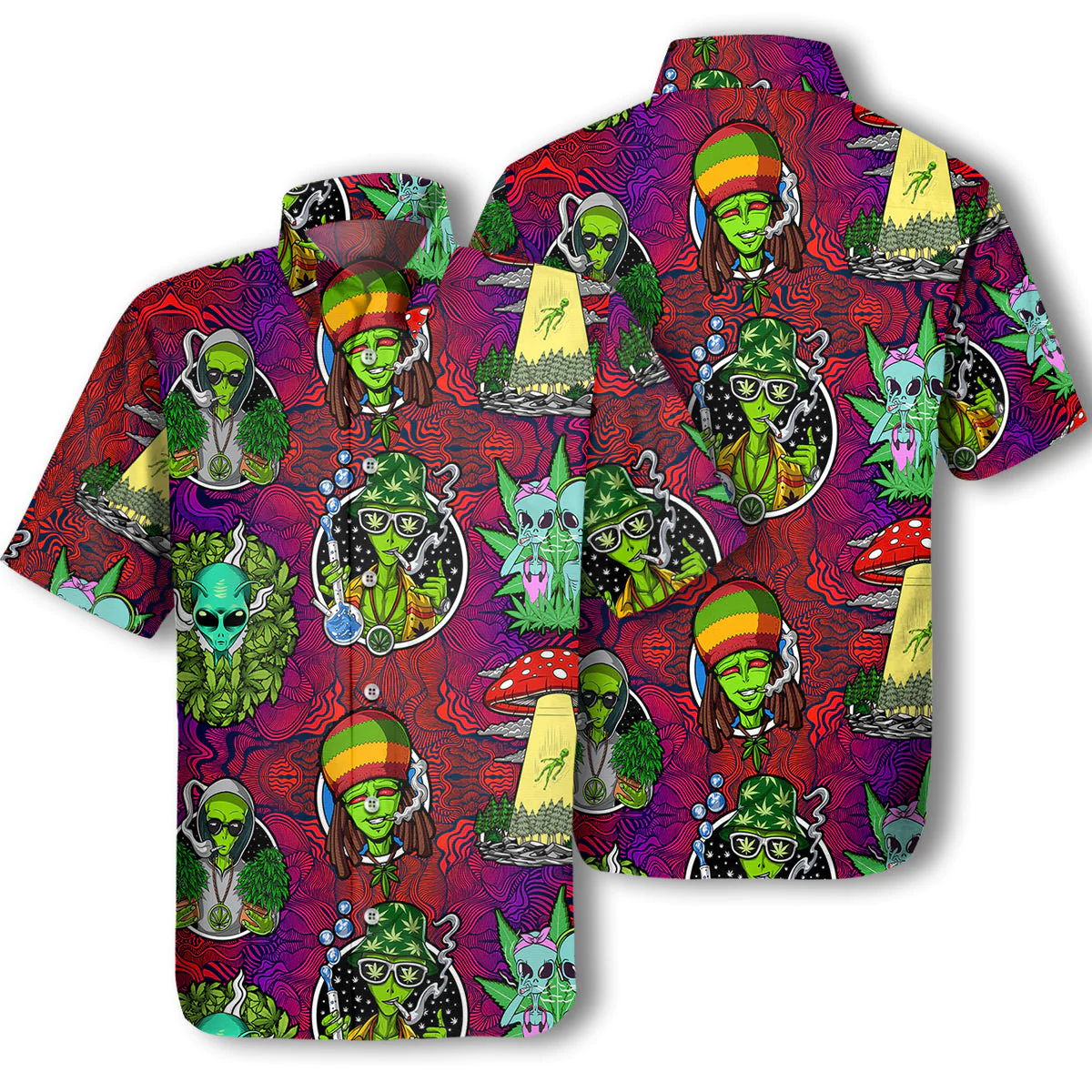 Ufo Alien Trendy Hawaiian Shirt Ufo Alien Weed Hippie Trippy Hawaii Shirt Ufo Aloha Shirt