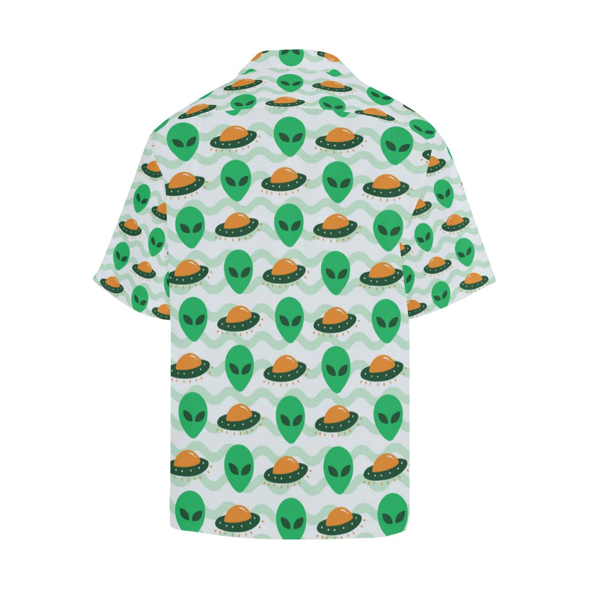 Ufo Aloha Shirt Green Alien Orange Ufo White Hawaiian Shirt