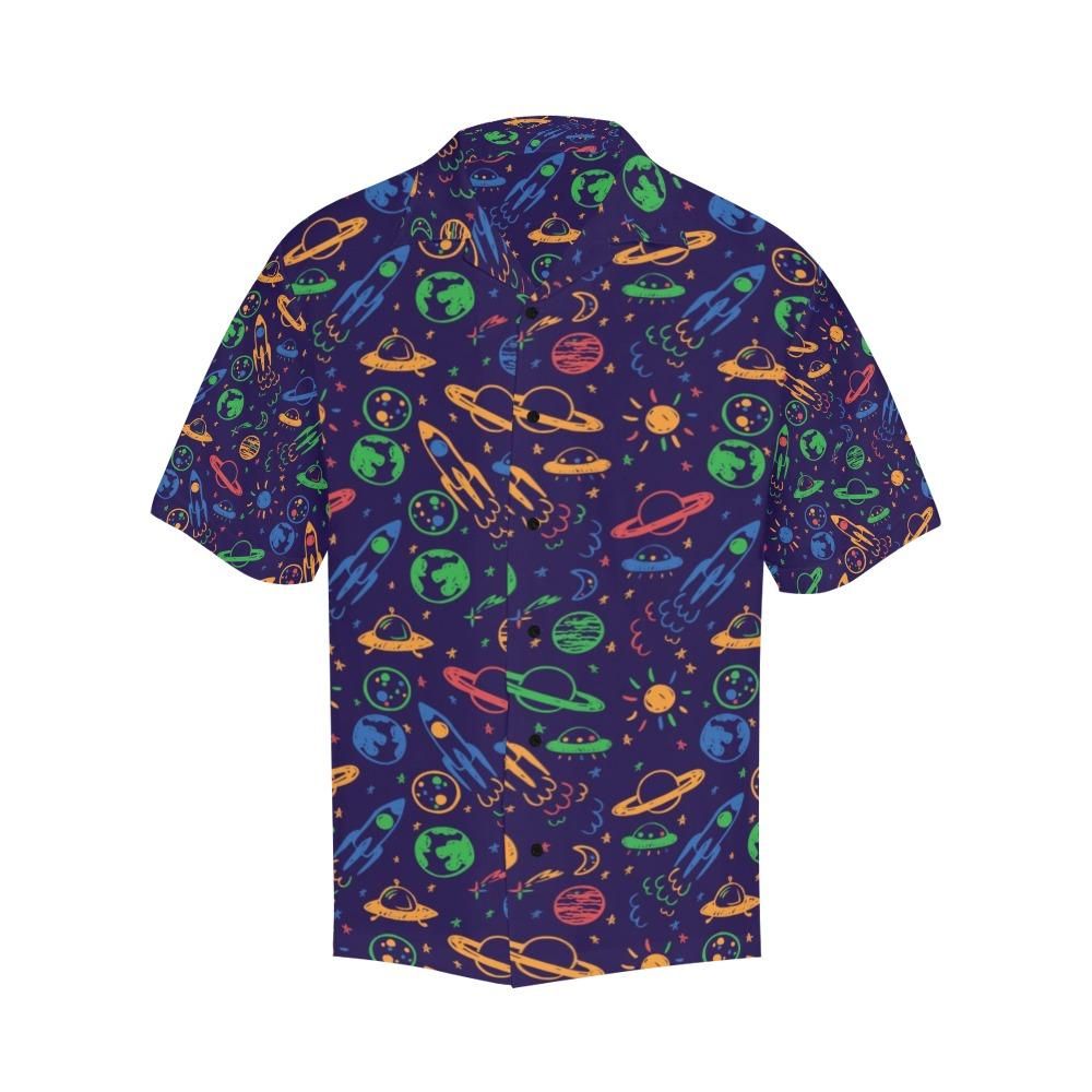 Ufo Hawaii Shirt Space Planet Ufo Pattern Blue Hawaiian Aloha Shirt
