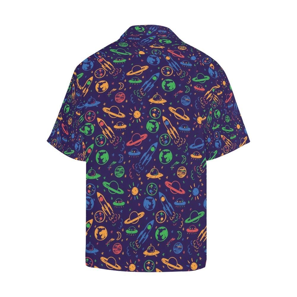 Ufo Hawaii Shirt Space Planet Ufo Pattern Blue Hawaiian Aloha Shirt