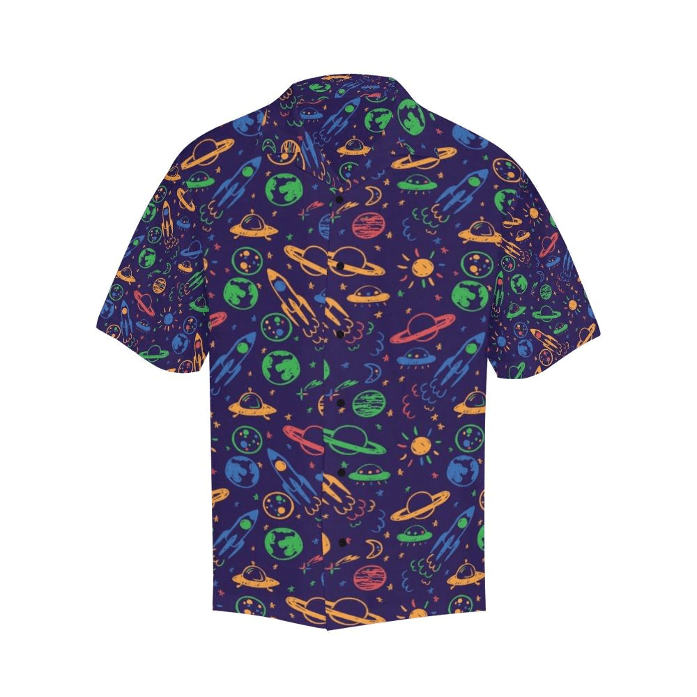 Ufo Hawaii Shirt Space Planet Ufo Pattern Blue Trendy Hawaiian Shirt Ufo Aloha Shirt
