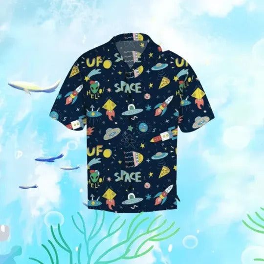 Ufo Hawaii Shirt Ufo In Space Pattern Black Hawaiian Aloha Shirt