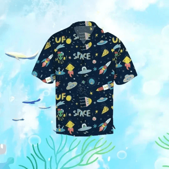 Ufo Hawaii Shirt Ufo In Space Pattern Black Hawaiian Shirt Ufo Aloha Shirt