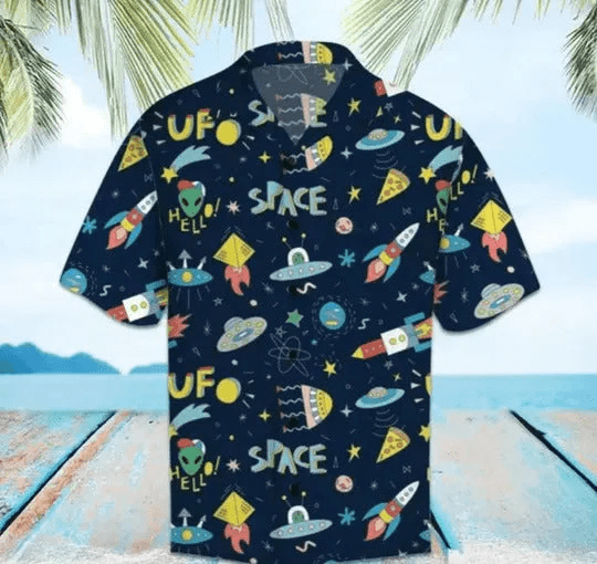 Ufo Hawaii Shirt Ufo In Space Pattern Black Trendy Hawaiian Shirt Ufo Aloha Shirt